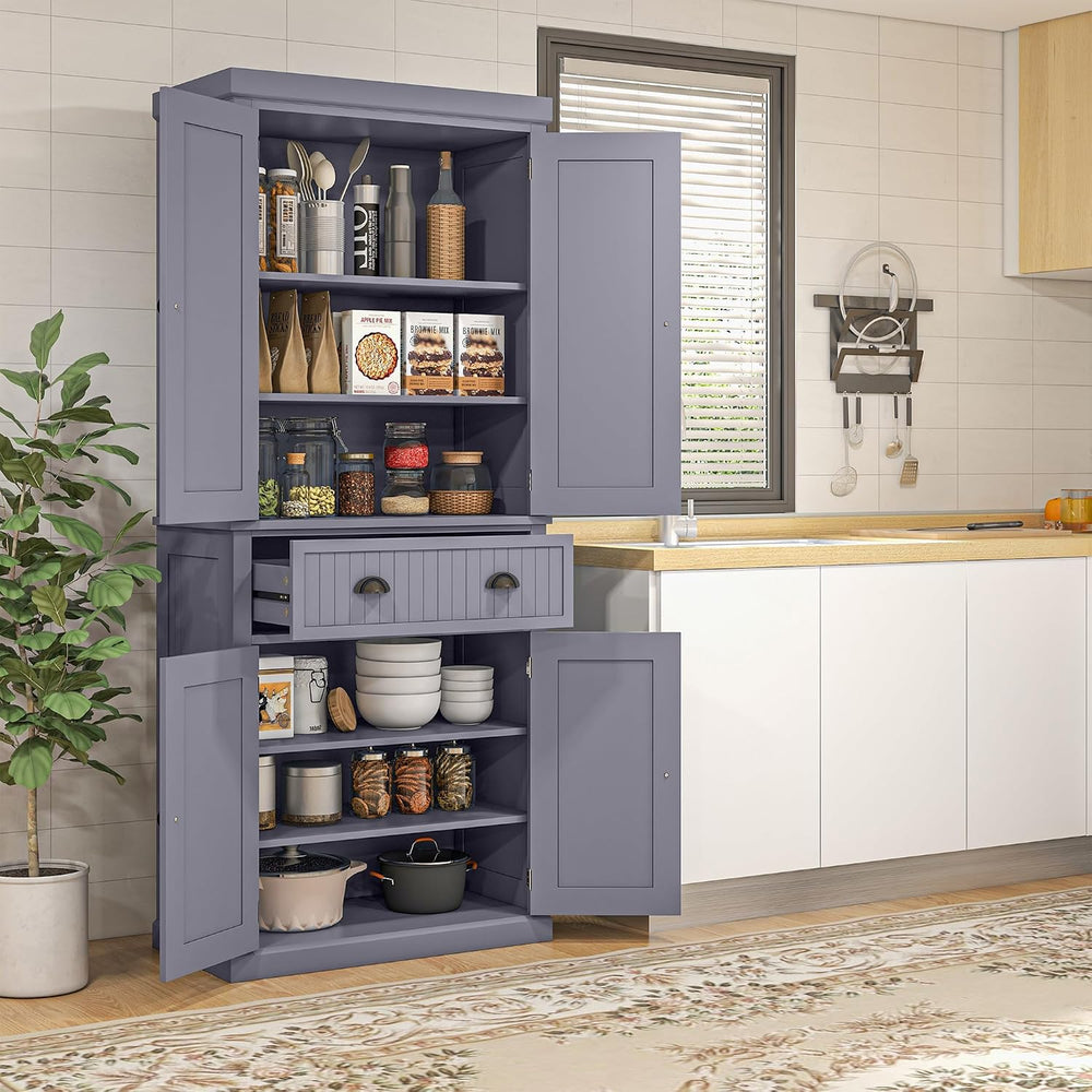 Blue 72" Farmhouse Kitchen Pantry Cabinet Bathroom Cabinet, Multiple Sto...