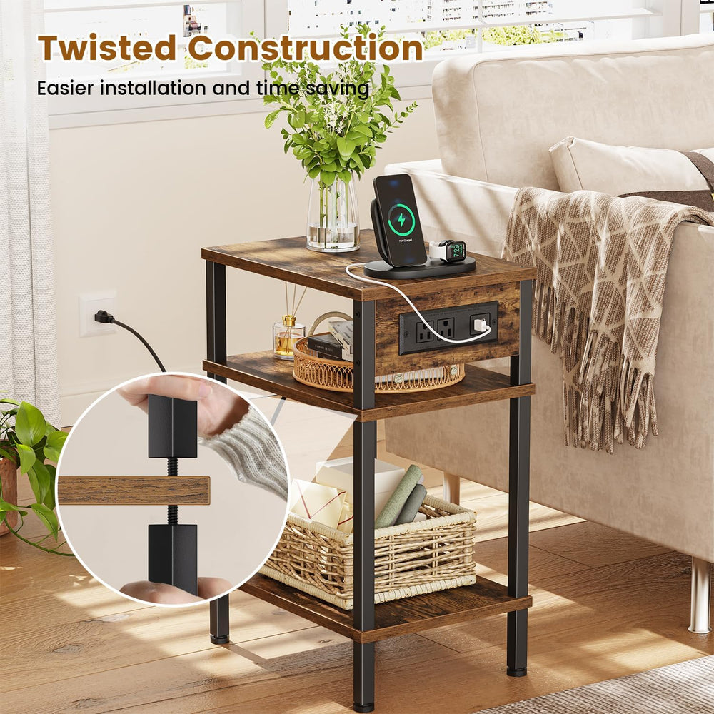 Creso hom Side Table with Charging Station, End Tables Living Room, 21.7 Inch...