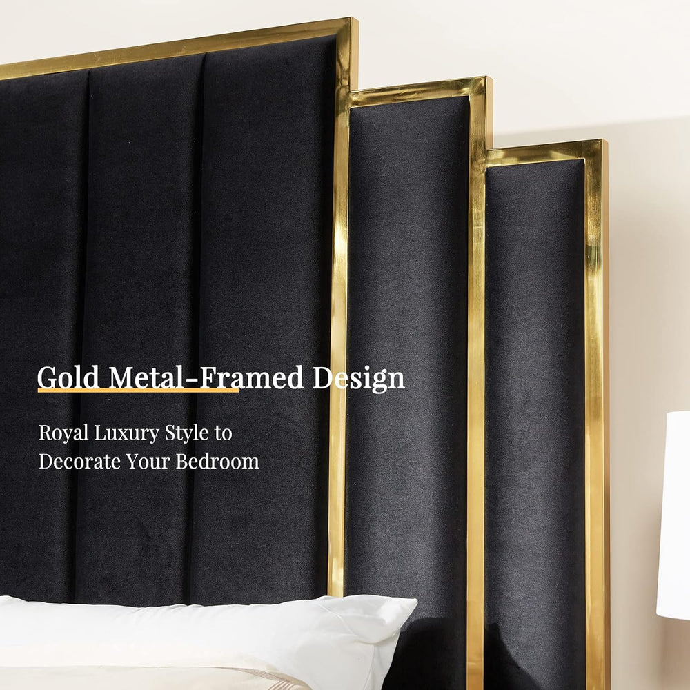 Albott Queen Size Platform Bed Frame, 61.4" Velvet Upholstered Bed with ...