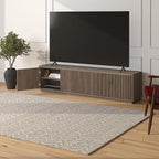 Henn&Hart Fluted TV Stand for TVs up to 85" with 2 Concealed Ribbed Storage Cabinets and Adjustable Shelves for Living Room, Family Room, or Office, Weathered Gray