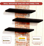 ROGMARS Black Floating Shelves for Wall,36 inch Rustic Wooden Floating Wall Mounted Book Shelves with Invisible Brackets for Living Room, Bedroom, Kitchen, Bathroom,Set of 3