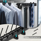 Sliding Tie Racks, 18 Tie Hanger Pull Out Belt Rack 16.5'' Aluminum Alloy Extendable Wardrobe Closet Organizer with 18 Hooks for Belts, Ties, and Scarves, 16.5'' x 3.15''(Sprayed Black)