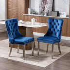 Mid Century Modern Dining Chairs Set of 6, Blue Velvet Upholstered Tufted Back, Kitchen & Dining Room Chairs, Brushed Silver Metal Legs, Nailhead Trim, Sillas para Comedor (Blue, 6 Pcs)
