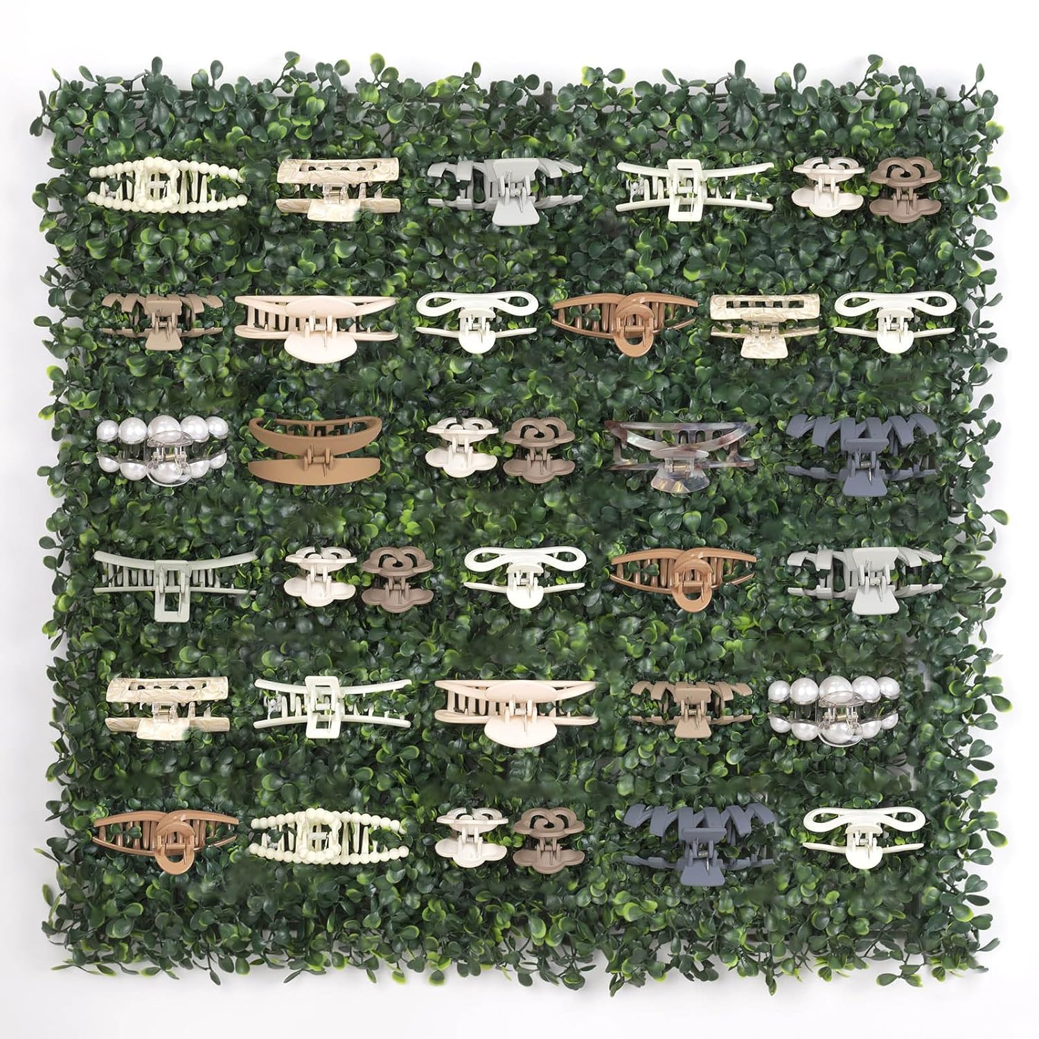 SNOWSTAR Green Grass Claw Clip Organizer Holder, 20x20 inch Hair Clip Stand for Women and Girls, Wall Decor Display