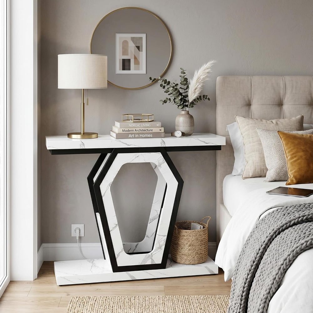 senlin Sofa Table 47.3 Inch Narrow Console Table with Openwork Frame, Industr...