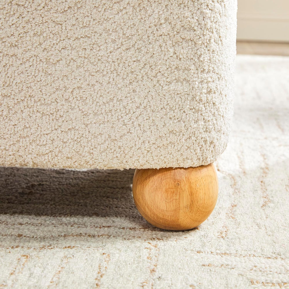 Walker Edison Linley Contemporary Small Storage Bouclé Ottoman with Wood Legs...