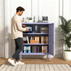 Wide Multipurpose Metal Storage Cabinet with Lockable Design & 2 Adjustable Partitions, Thickened Steel & Sturdy Construction for Home, Living Room & Office Purple 33" H X 29.5" W X 13.8" D