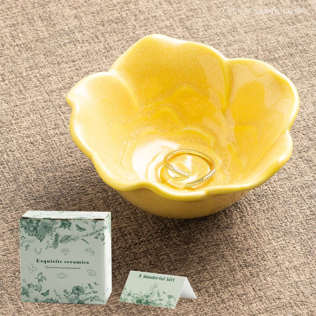 Small Rose Jewelry Dish, Ring Holder Dish, Ceramic Jewelry Tray | Keeps rings, earrings, coins, and keys easy to find on vanities or nightstands, and makes a sweet gift for moms and sisters