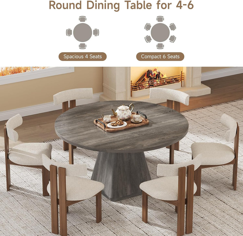 ONBRILL 47 Inch Round Dining Table for 4-6,Square Pedestal Base,Grey | Circle...