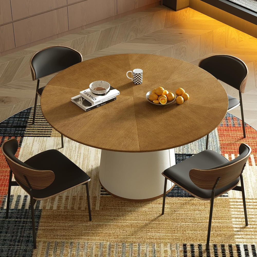 59” Modern Round Dining Table, Featuring a Decorative parquet Wood Veneer Tab...