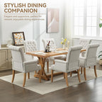 Fabric Dining Chair with Arms, Upholstered Tufted High Back Dining Room Chairs, Accent Armchair with Solid Wood Leg and Nailhead Trim, Kitchen Dining Living Room, Beige