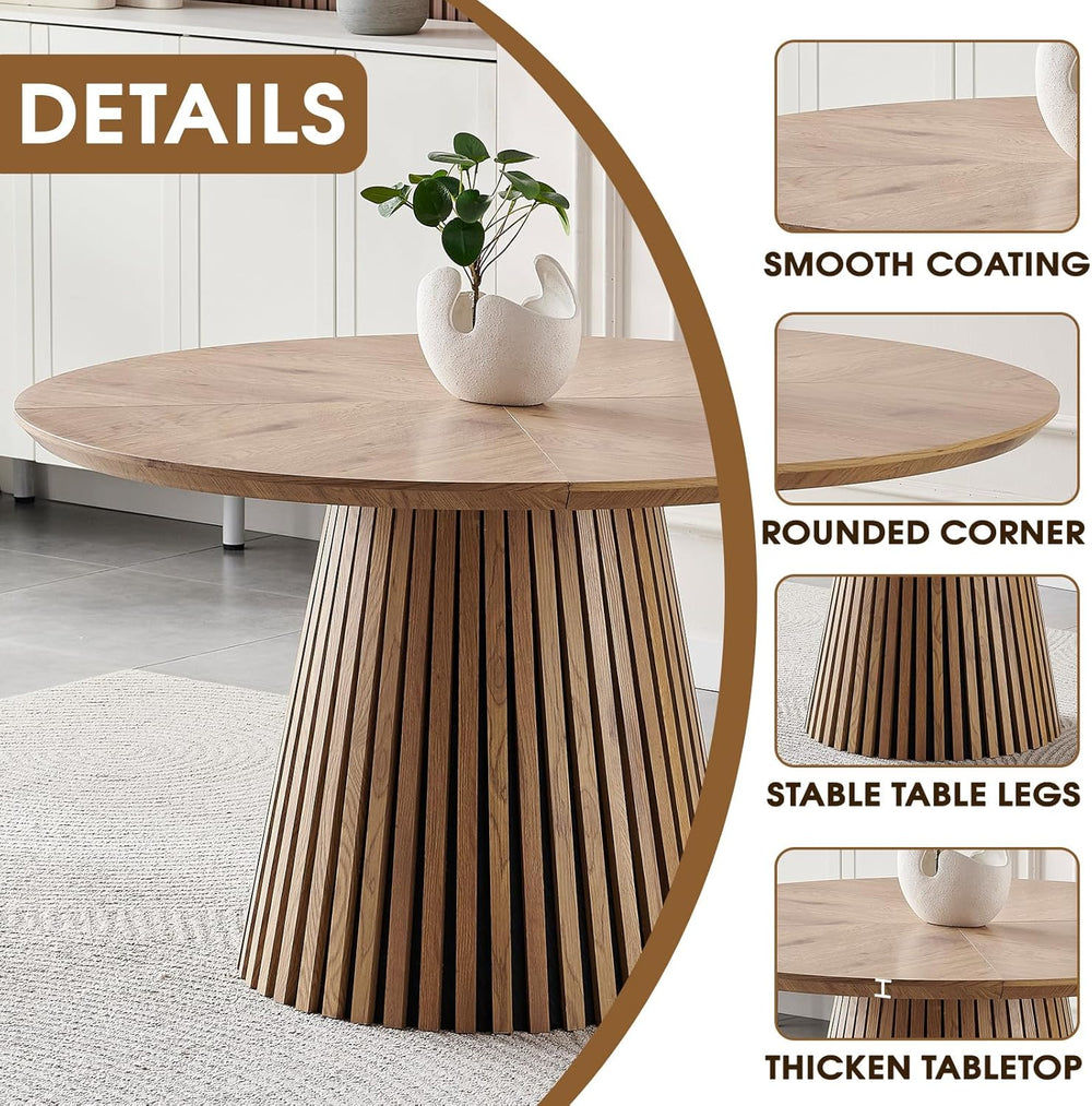 47.24'' Round Dining Table Wooden Circle Kitchen Dinner Table for Din...