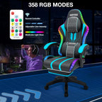 HOFFREE Led Gaming Chair with Speakers and Massage Video Game Chair Big and Tall for 400lbs with Footrest Reclining High Back Computer Desk Chair Blue and Black