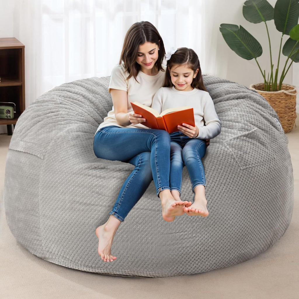 HABUTWAY Bean Bag Chair, Giant Bean Bag Chair with Washable Chenille Cover Ultra Soft, Convertible Bean Bag from Chair to Mattress, Huge Chenille Bean Bags for Adult, Couples, Family (Grey Queen)