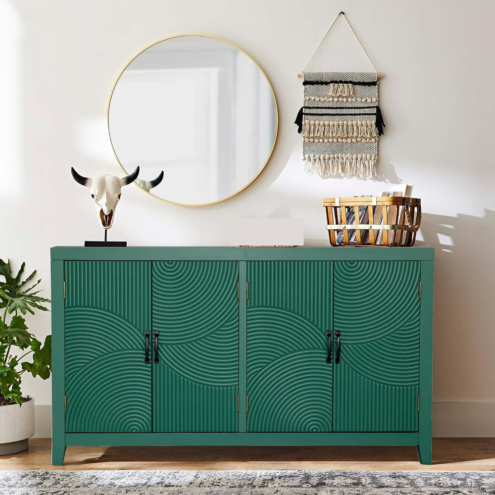Farmhouse Accent Cabinet with 4 Doors, Mid Century Modern Pantry Cabinet, foe...