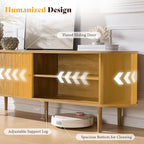 AMERLIFE 70" Mid-Century Modern TV Stand, TV Console Table for TVs up to 80 Inch, Fluted Wood Media Console with Storage, Solid Wood Legs, Natural Oak