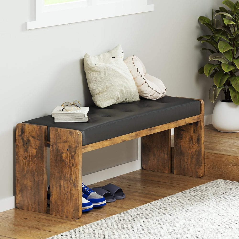 Upholstered Dining Room Bench, Ottoman Bench with PU Leather Padded Seat, Bed...