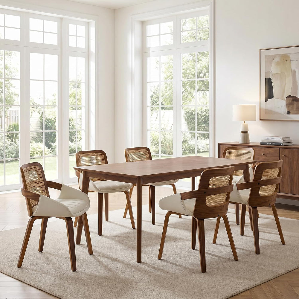 DUOMAY Modern PU Leather Dining Chairs Set of 4, Cane Back Room Chairs with S...