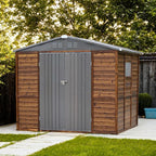 8x6 Ft Outdoor Storage Shed with Windows, Wood & Metal Tool Shed Waterproof Storage House for Outside Patio, Garden and Backyard, 4 Vents (Without Floor) Wood Color