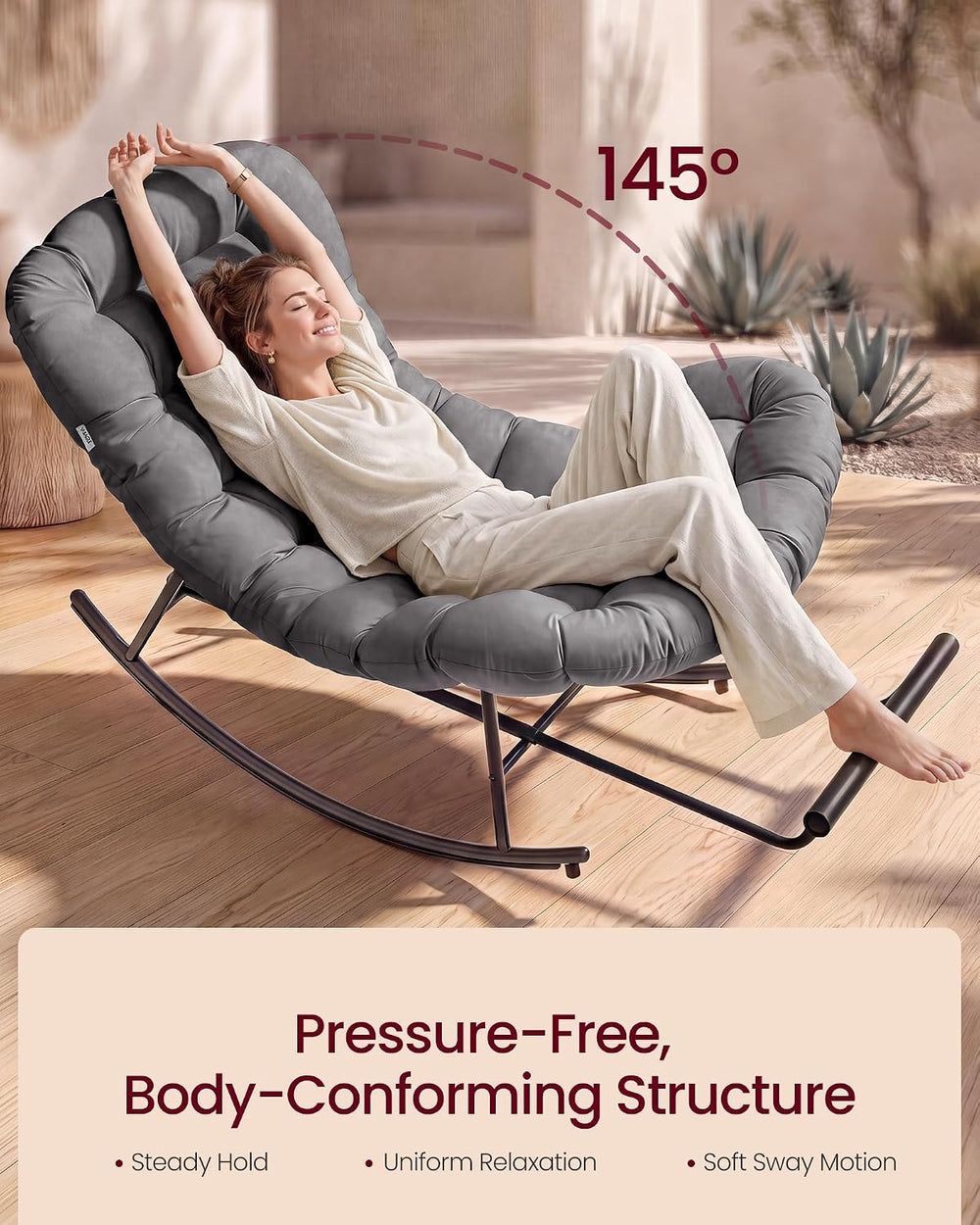 VASAGLE Outdoor Rocking Chair with Extendable Footrest, Removable Cushion