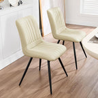 Dining Chairs Set of 6, Modern Dining Chairs with Thick Cushions, PU Leather Upholstered Kitchen Dining Room Chairs with Metal Legs for Dining Living Room (Khaki)