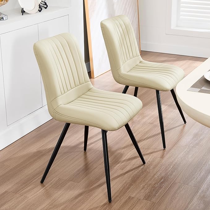 Dining Chairs Set of 2, Modern Dining Chairs with Thick Cushions, PU Leather ...