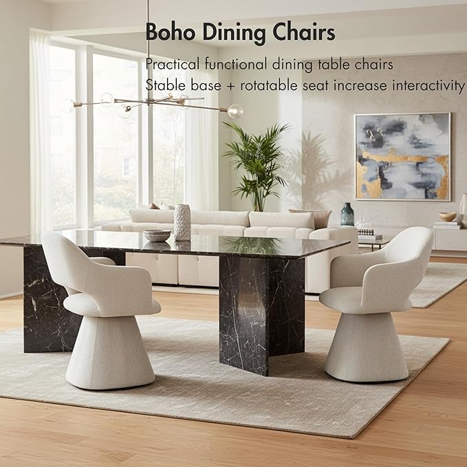 360° Swivel Dining Chair with Arms Set of 6, Chenille Upholstered Barrel Acce...