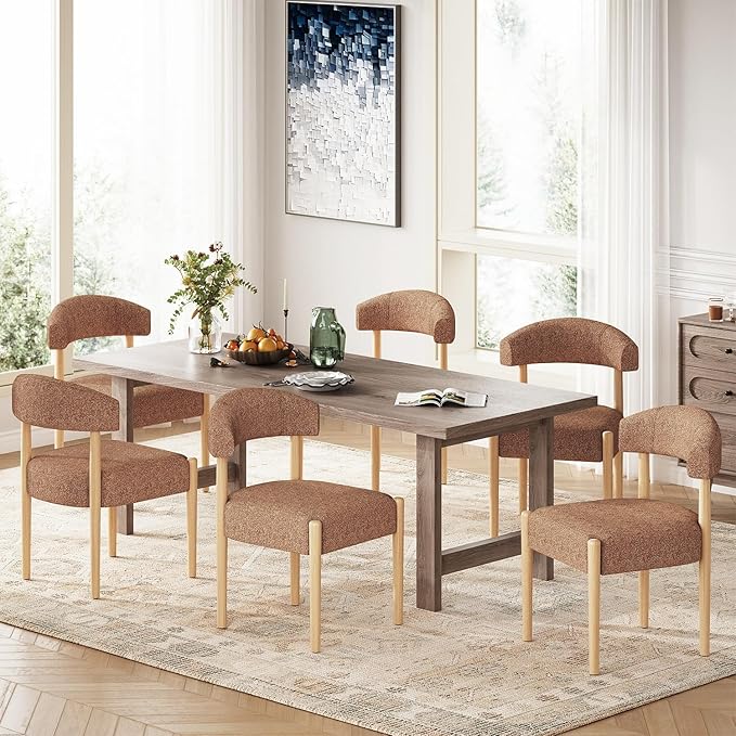 VKNOW Wooden Dining Chairs Set of 6, Modern Upholstered Dining Room Chairs wi...
