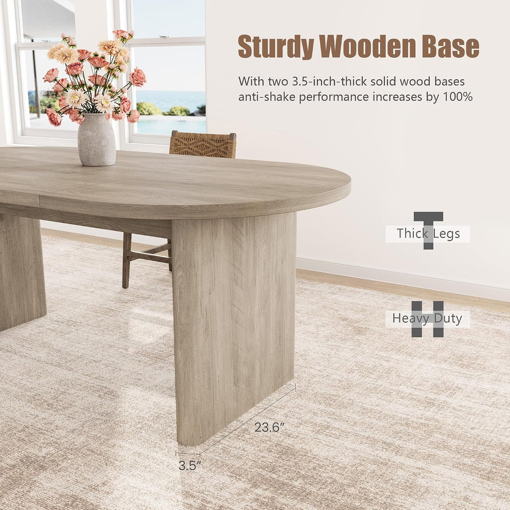 IDEALHOUSE 70.8" Oval Dining Table for 4-8, Wood Kitchen Table with Double Pedestal Base, Spacious Dining Room Table for Kitchen, Living Room, Reception Area, Natural Finish, Retro Gray