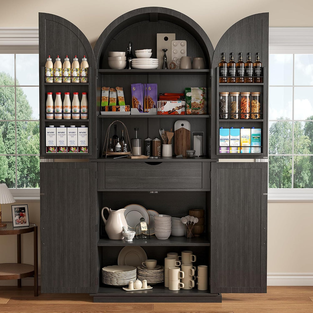 iPormis 71" Tall Arched Cabinet with Doors, Farmhouse Kitchen Pantry wit...