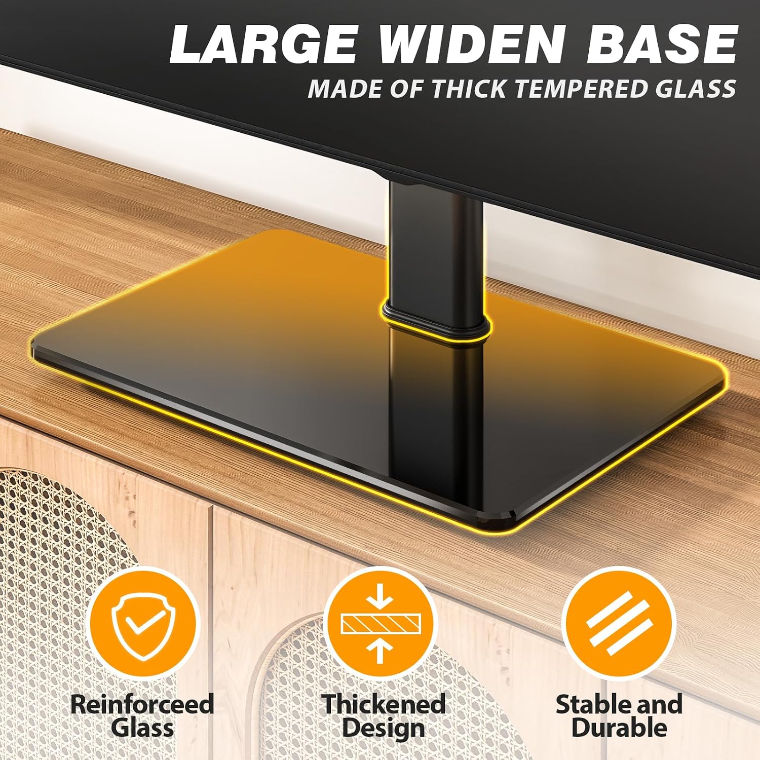 5Rcom Universal Swivel TV Stand for 27-60 inch Curved/Flat Screen TVs, Table Top TV Base Replacement Holds up to 88 lbs, Height Adjustable TV Stand Mount with Tempered Glass Base, MAX VESA 400x400mm | Height Adjustable Table Top TV Base Replacement