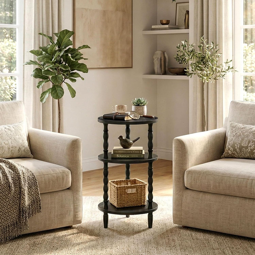 HOOBRO Round Side Table for Small Space, 3-Tier Small Round End Table with Ru...