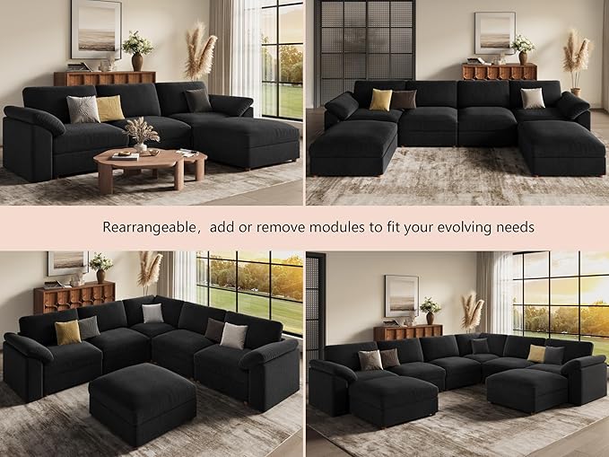 EASE MOOSE Oversized Sectional Modular Sofa,Large L Sectional Couch Wide Deep Seat Modular Cloud Couch,Black