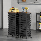 Rolling Cart with Drawers,10 Drawer Rolling Cart,Storage Cart,Utility Cart,Teacher Cart for Classroom Storage,Craft Cart with Wheels and Wooden Tabletop,Black