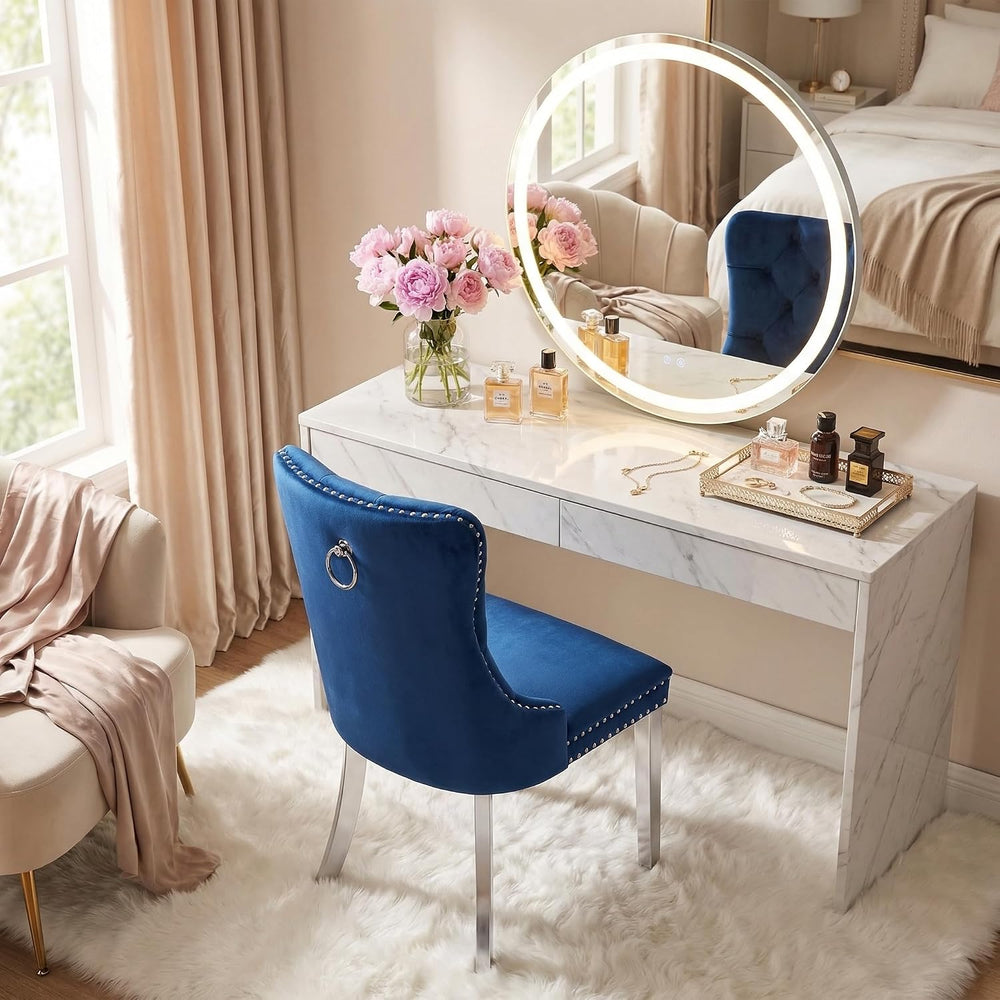 OVENTA Modern Tufted Upholstered Dining Chairs Set of 6, Navy Blue Velvet Din...