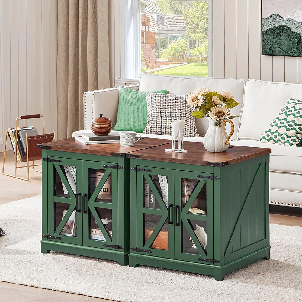 Joaxswe Farmhouse End Table with Charging Station, 24" Large Sofa Side T...