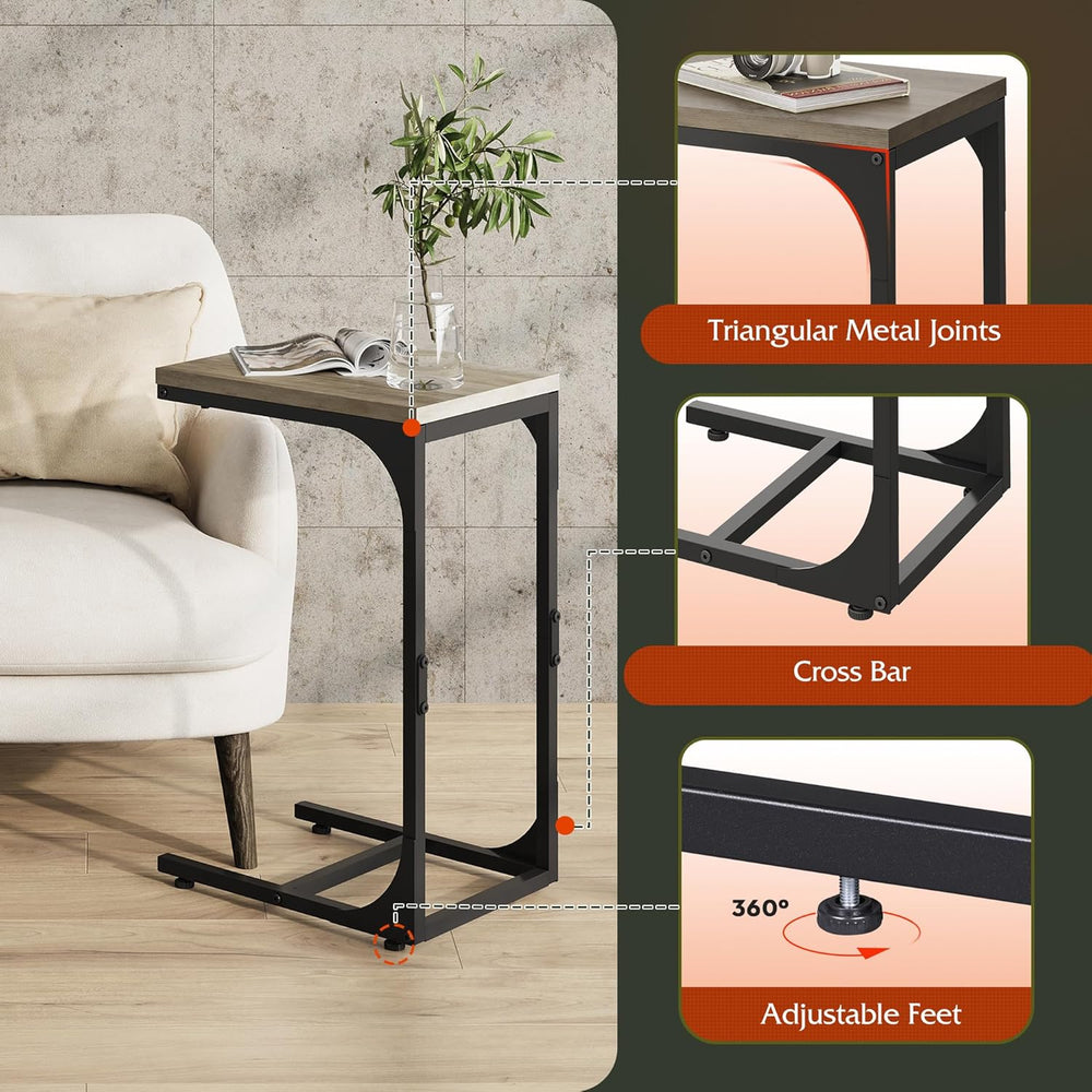 WLIVE C Shaped End Table, Small Couch Side Tables with Metal Frame, Sofa Tabl...
