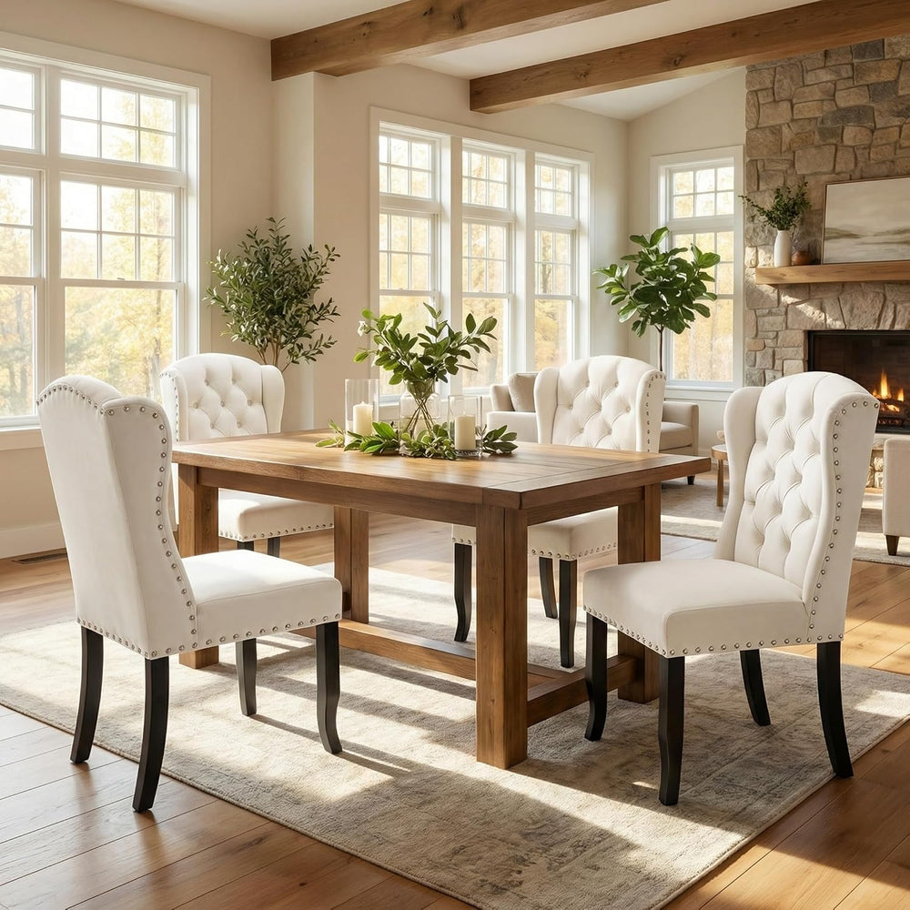 DUOMAY Modern Tufted Wingback Dining Chairs Set of 4, Velvet White