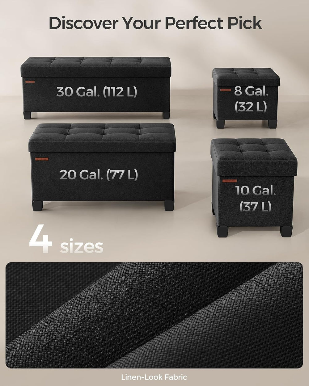 SONGMICS Storage Ottoman Bench, Foldable Foot Rest with Legs, 15 x 43 x 15.7 ...