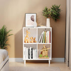 Wood Cube Storage Organizer White Bookshelf - 2-Tier Freestanding Storage Cabinet with Legs for Home Office, 4-Cubes Open Shelf