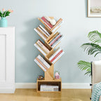 Hoctieon 6 Tier Tree Bookshelf, Tall Bookcase with Drawer, Freestanding Book Shelf, Display Floor Standing Storage Shelf, Book Organizer Shelves for Home Office, Living Room, Bedroom, Yellow