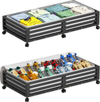 Wisuce Bamboo Under Bed Storage Containers- Underbed Organizer with Wheels with Large Dust Bag,Sturdy Wood Rolling Under the Bed Shoe Storage Organizer Drawer 2 Packs (Black, Long)