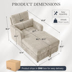 58" Oversized Chaise Lounge Chair with Storage, Chenille Camel | Adjustable Backrest, 2 Back Pillows, Comfy Reading Chair Indoor, Upholstered Sleeper Chair for Living Room, Bedroom, Office