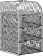 EasyPAG Mesh Desk Organizer with 3 Drawer Office Desktop Organizers and Accessories Stationery Caddy for Office, Home, Students, Silver