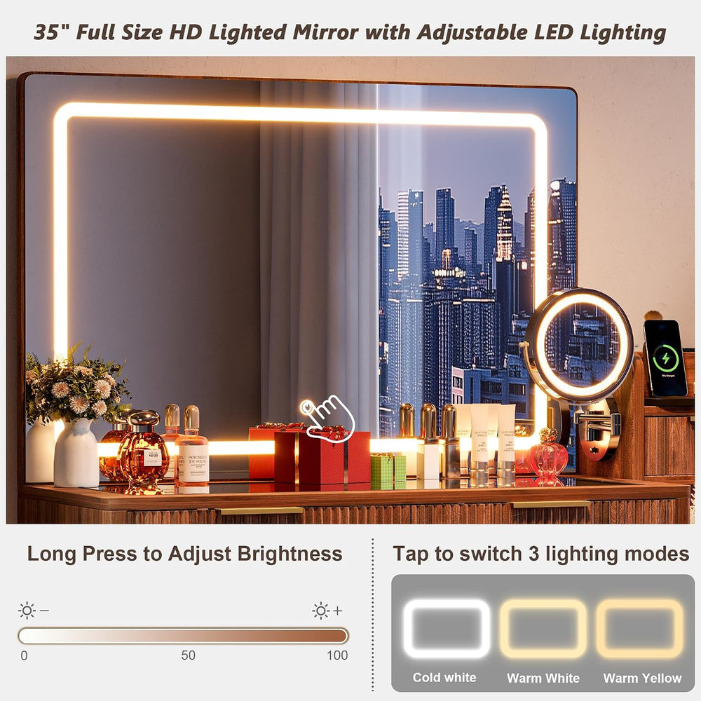Einhomn 47" Vanity Desk with 5X Magnifying Mirror & 3-Color LED Ligh...