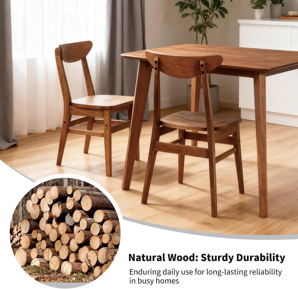 DUHOME Wood Dining Table Set for 4, 43.3" Solid Wood Kitchen Table & 4 Curved Back Support Chairs, Farmhouse Natural Kitchen Table and Chairs for Small Apartment, Dining Room Kitchen