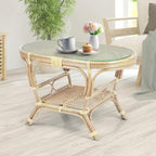 Pelangi Oval Coffee Table Natural Color with Glass Top Natural Rattan Wicker ECO Handmade Design