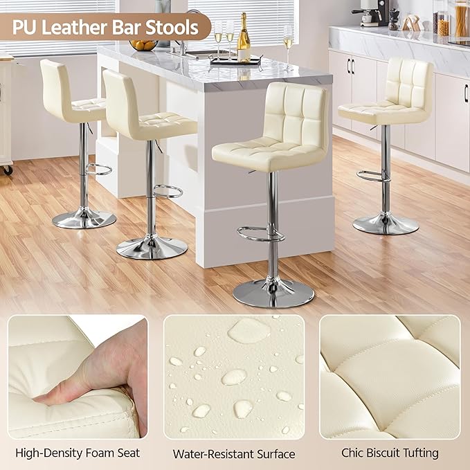 Yaheetech Bar Stools Set of 2, Adjustable PU Leather Swivel Barstools, Modern...
