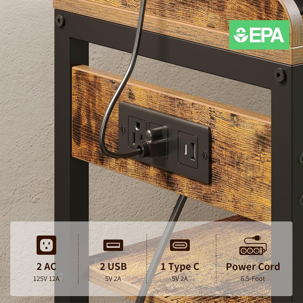 47.2 Inch Console Tables with Charging Station and LED Light, Rustic Brown