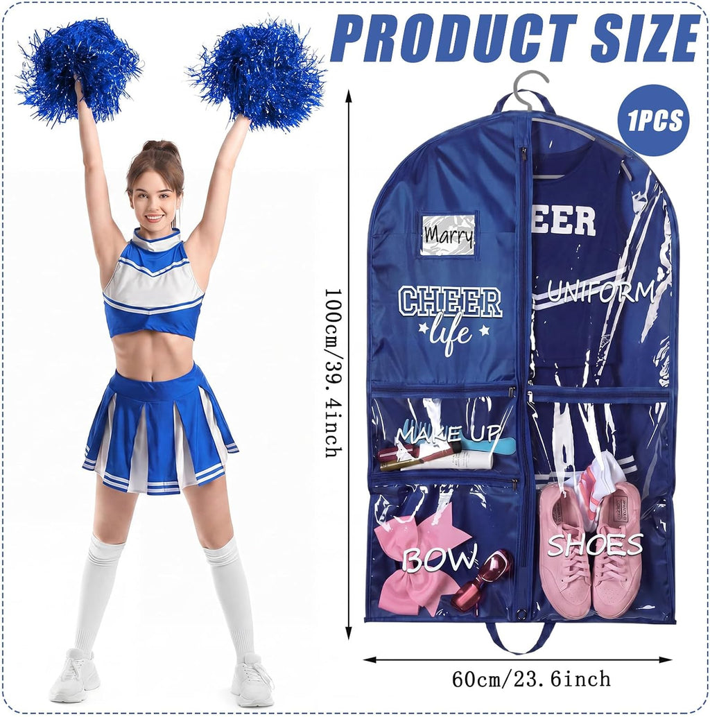 Cheer Garment Bags for Cheerleading Uniform For Cheer Mom Waterproof Hanging Garment Bag for Dance Costumes 40 Inch Clothes Bag with 5 Pocket Travel Side Zip Storage Uniform(Nave Blue,White)
